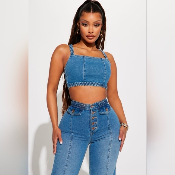Fashion Nova Blue Denim Braided Set - Picture 6 of 6